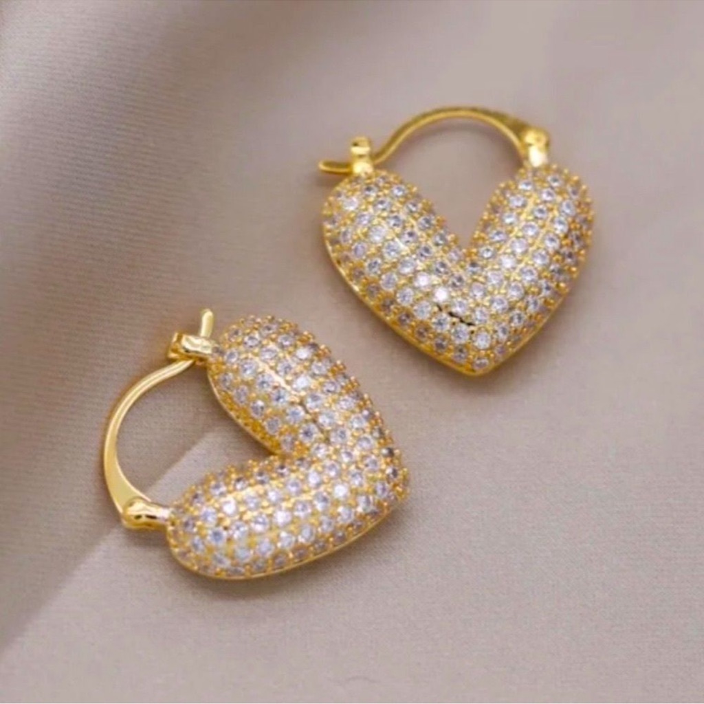 Crystal Heart 18k Gold Plated Stainless Steel Waterproof Earrings